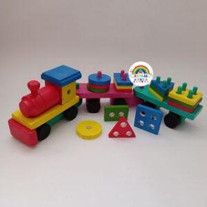 BALOK KERETA GEOMETRI | Mainan Edukasi Anak Kayu Kereta Susun Bentuk Geometri Warna Warni