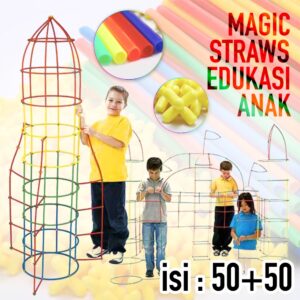 Magic straw 50+50 | sambung sedotan pipet anak - kreaktif anak | Building Block Konektor Sedotan Pipa Stick Building Block Konektor Sedotan Pipa Stick