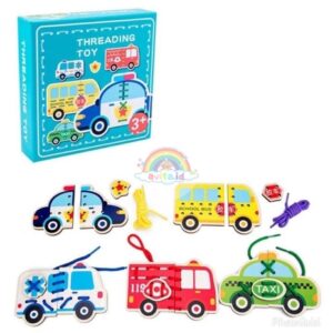 Mainan Edukasi Menjahit Toy Threading Vehicle / Mainan Meronce Ikat Tali Kendaraan / Kado Mainan Montessori Menjahit Amajikido