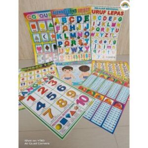 Poster Edukasi Anak seri agama angka hijaiyah huruf buah kendaraan hewan