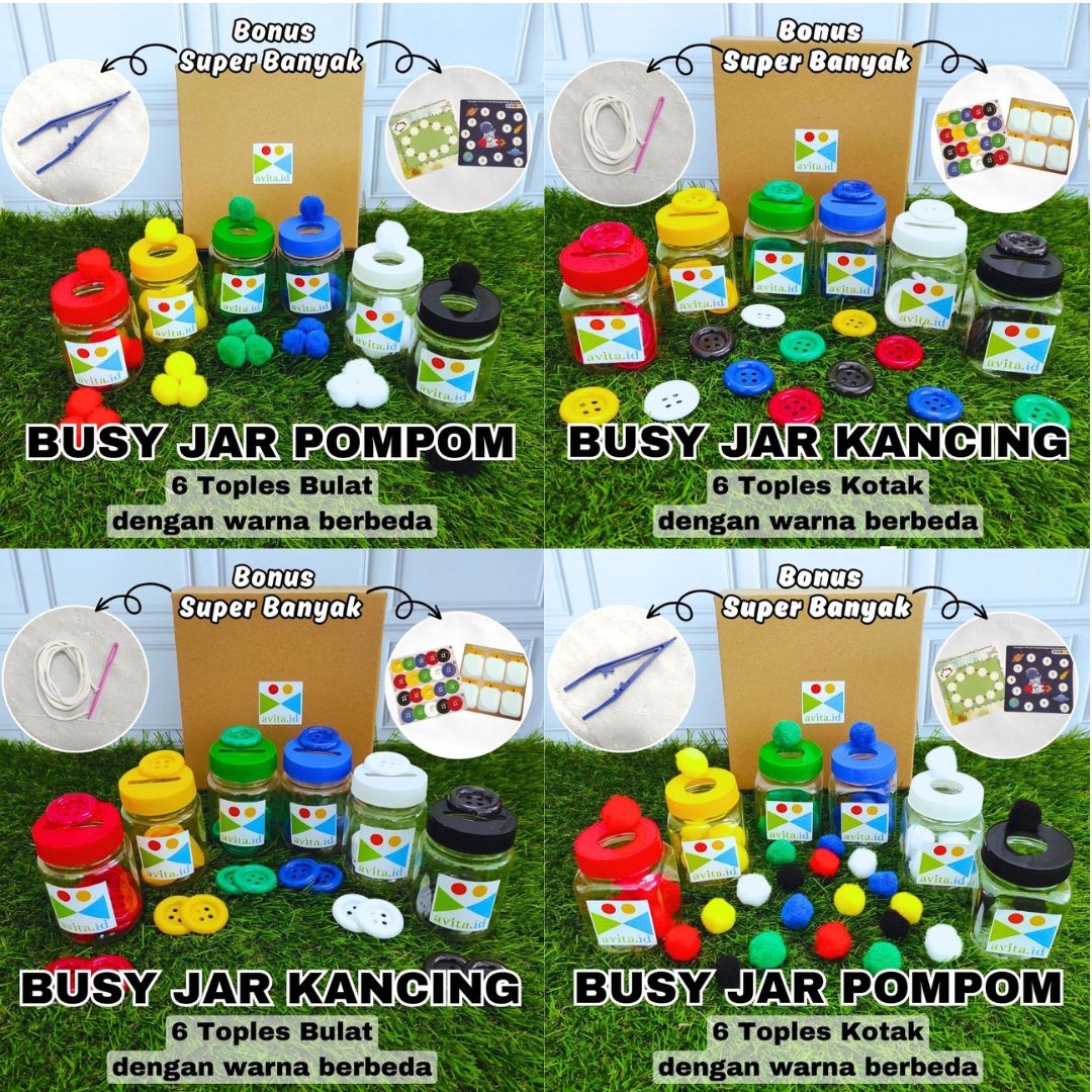 Busy Jar Pompom & Kancing / Sortir Pompom / Sortir Kancing / Sortir Warna / Mainan Edukasi Anak 1 Busy Jar Pompom & Kancing / Sortir Pompom / Sortir Kancing / Sortir Warna / Mainan Edukasi Anak